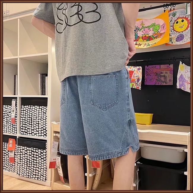 Quần Short Denim Lưng Thun Siêu Nhẹ Dáng Rộng Nhanh Khô Thời Trang Mùa Hè Cho Nam