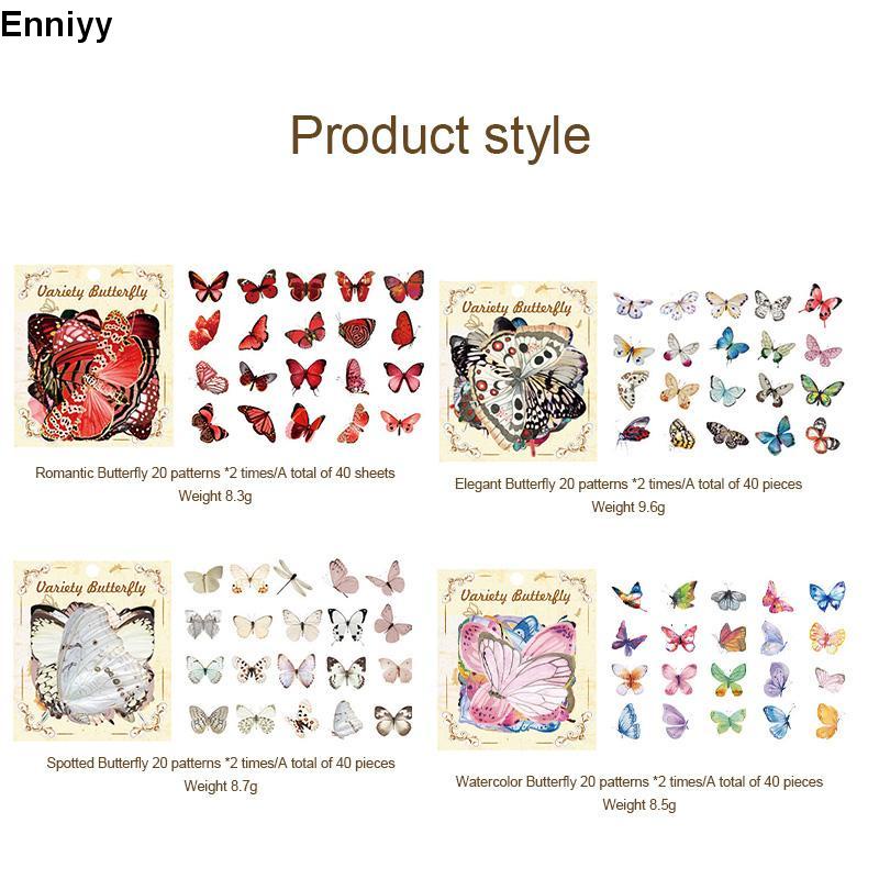 ✨✨Bộ 40 Miếng Dán PET Hình Bướm Trang Trí Sổ Lưu Niệm