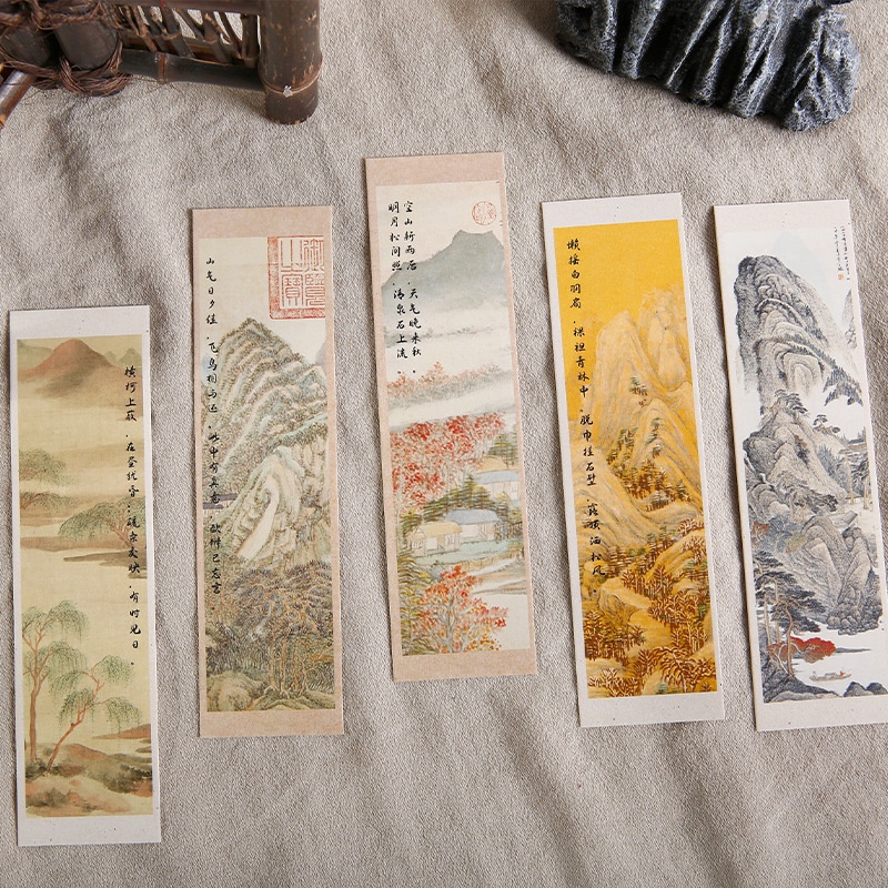Hộp 30 Thẻ Đánh Dấu Trang Sách Hình Phong Cảnh Phong Cách Trung Hoa