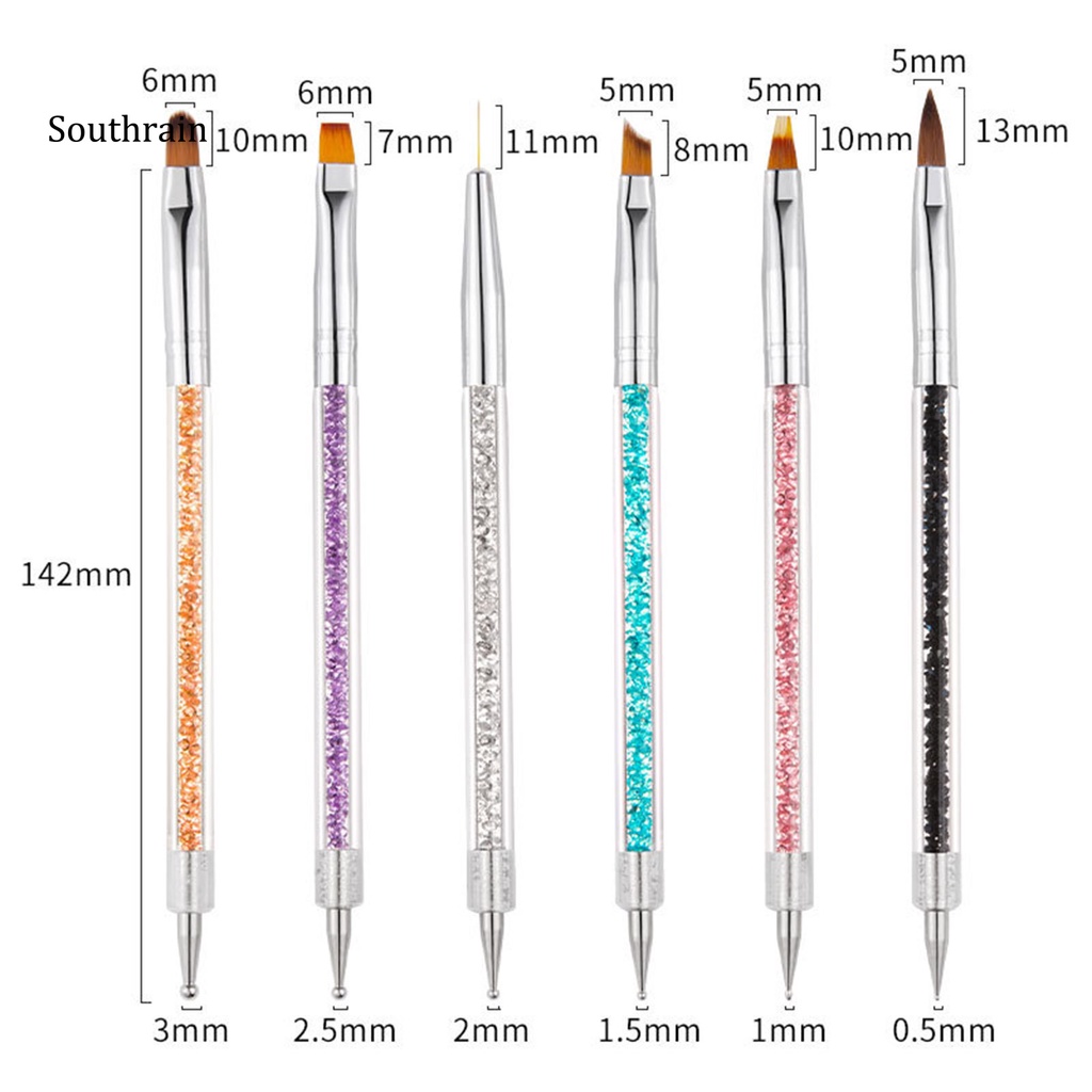 Set 6 Bút Trang Trí Móng Tay Nghệ Thuật Hai Đầu Bằng Len Nylon Dễ Sử Dụng Cho Salon