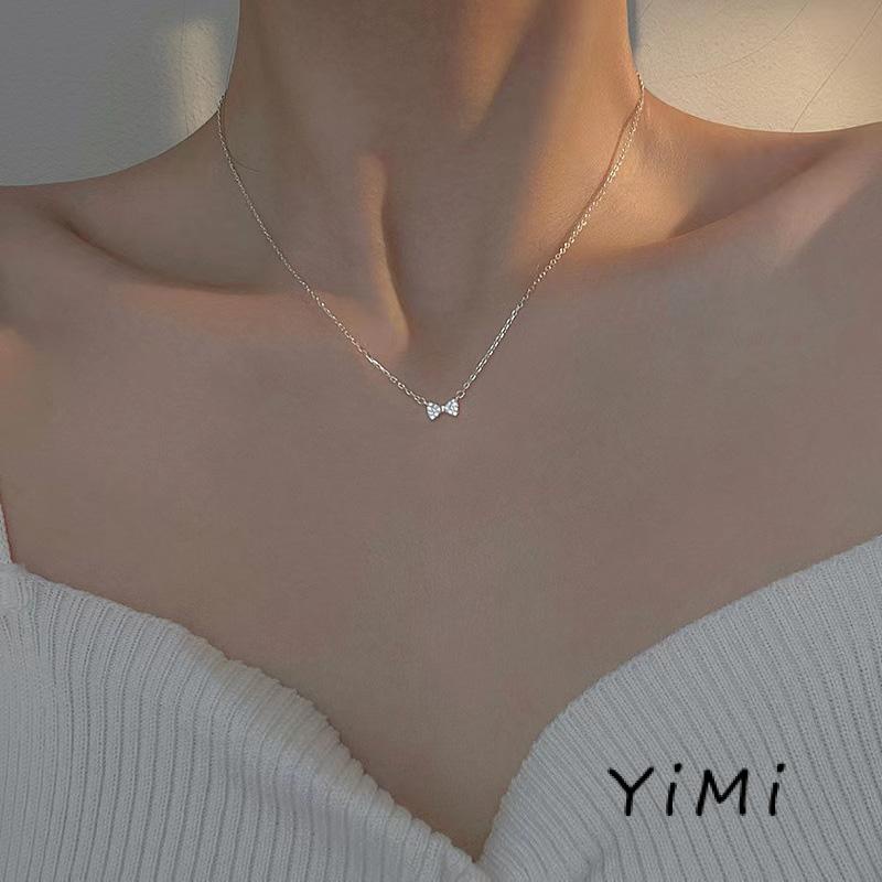 【Thanh toán đích】Vòng cổ Mặt Nơ Pha Lê Dễ Thương Thời Trang Cho Nữ