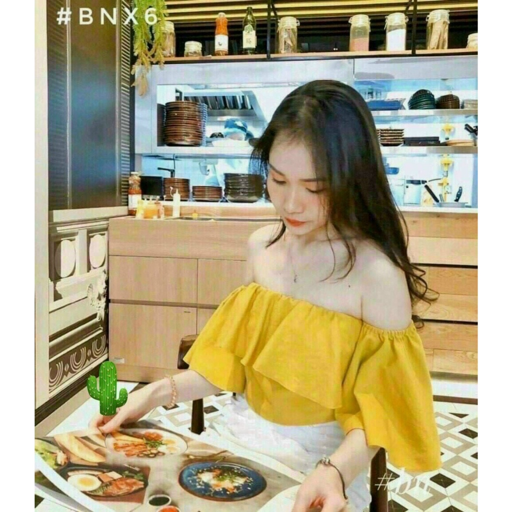 Áo Von Bẹt Vai Tay Ngắn Rời Phối Xếp Tầng Xinh Xắn TTPK0608
