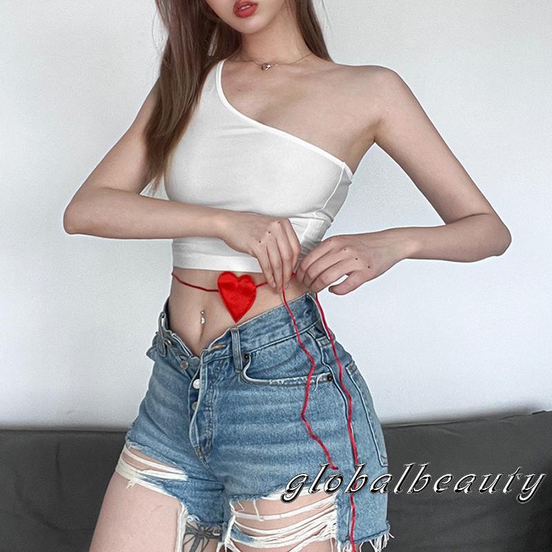 Áo Tank Top Một Mảnh Không Tay Màu Trơn Kèm Vòng Cổ Trái Tim Thời Trang Mùa Hè Cho Nữ