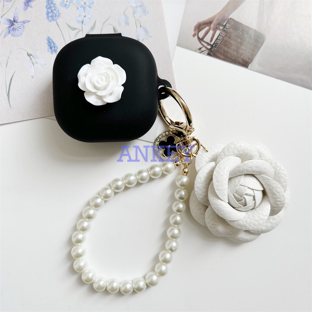 Cover For JBL Wave 300 / Wave FLEX / Live Free2 / Live Pro+ Pro 2 Earphone Silicone Case Girl Flower Earbuds Soft Protective Headphone Headset Skin with Pearl chain