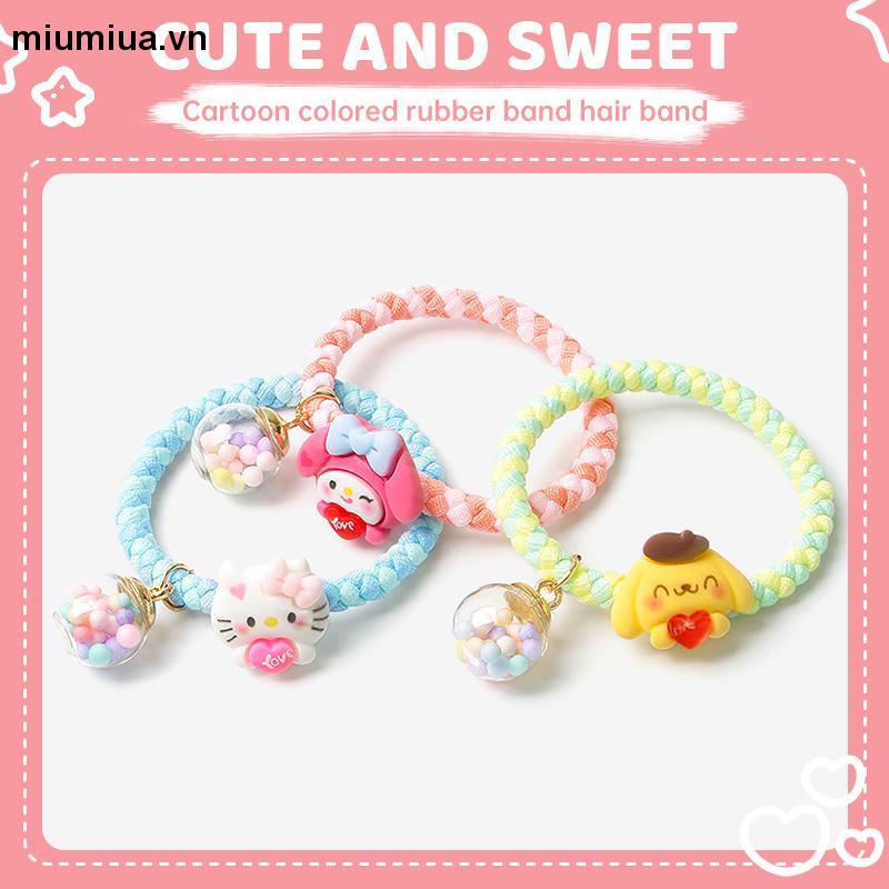 miumiuaSanrio Dây Buộc Tóc Cao Su Bện Hình Động Vật Hoạt Hình Nhiều Màu Sắc Ngọt Ngào Cho Nữ