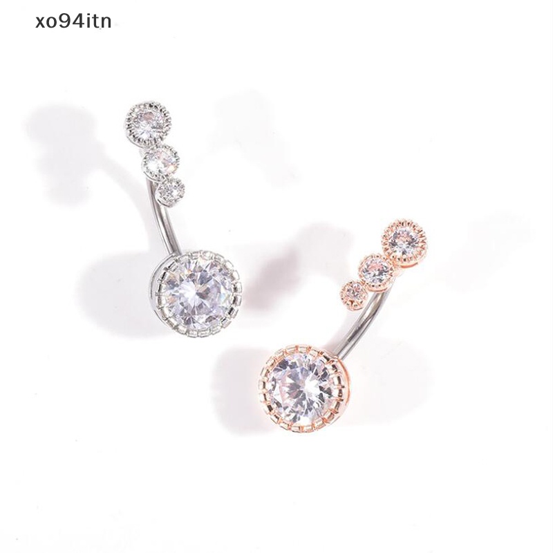 Khuyên Rốn Dạng Thanh Tạ Đính Đá Pha Lê Tròn Nặng 14G