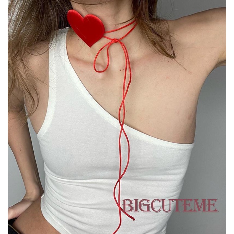 [] - Áo Tank Top Một Mảnh Không Tay Màu Trơn Ôm Dáng Mùa Hè Với Choker Trái Tim Cho Nữ