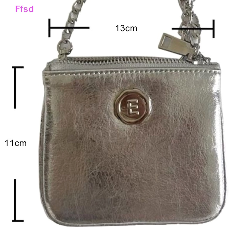 {Ffsd} Túi Đeo Chéo Mini Bằng Da PU Màu Đen / Bạc Có Khóa Kéo Thời Trang Dành Cho Bạn Nữ * Bán