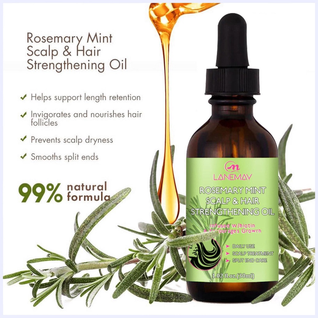 Dầu hương thảo cho tóc Dầu hương thảo hữu cơ cho da đầu & tóc chắc khỏe 1 Fl. Oz Rosemary Oil With Biotin & Essential Oils, Tinh dầu dưỡng cho tóc chẻ ngọn và da đầu khô