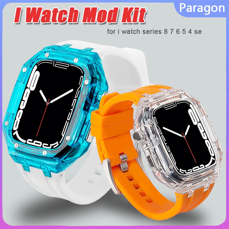 Bộ Ốp Bảo Vệ Bằng silicone Trong Suốt Có Dây Đeo Cho Apple Watch series 8 7 6 5 4 SE iWatch 45mm 44mm