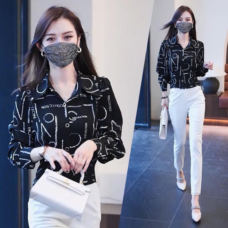 Áo Sơ Mi Tay Dài Kẻ Sọc In Chữ Thời Trang Công Sở Cho Bạn Gái