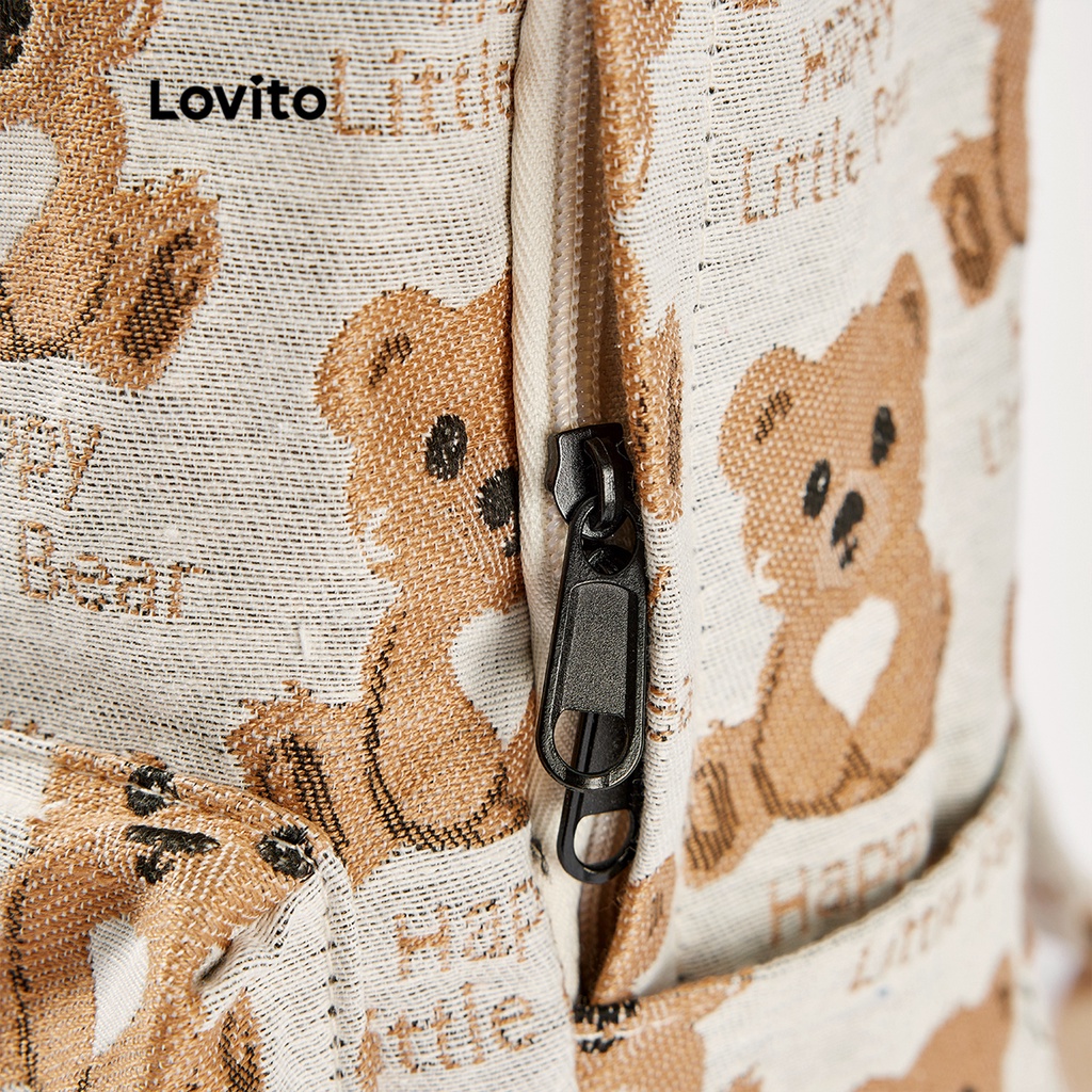 Balo Lovito họa tiết động vật hoạt hình túi có khóa kéo phong cách thường ngày cho nữ L50AD109 (màu mơ/đen)