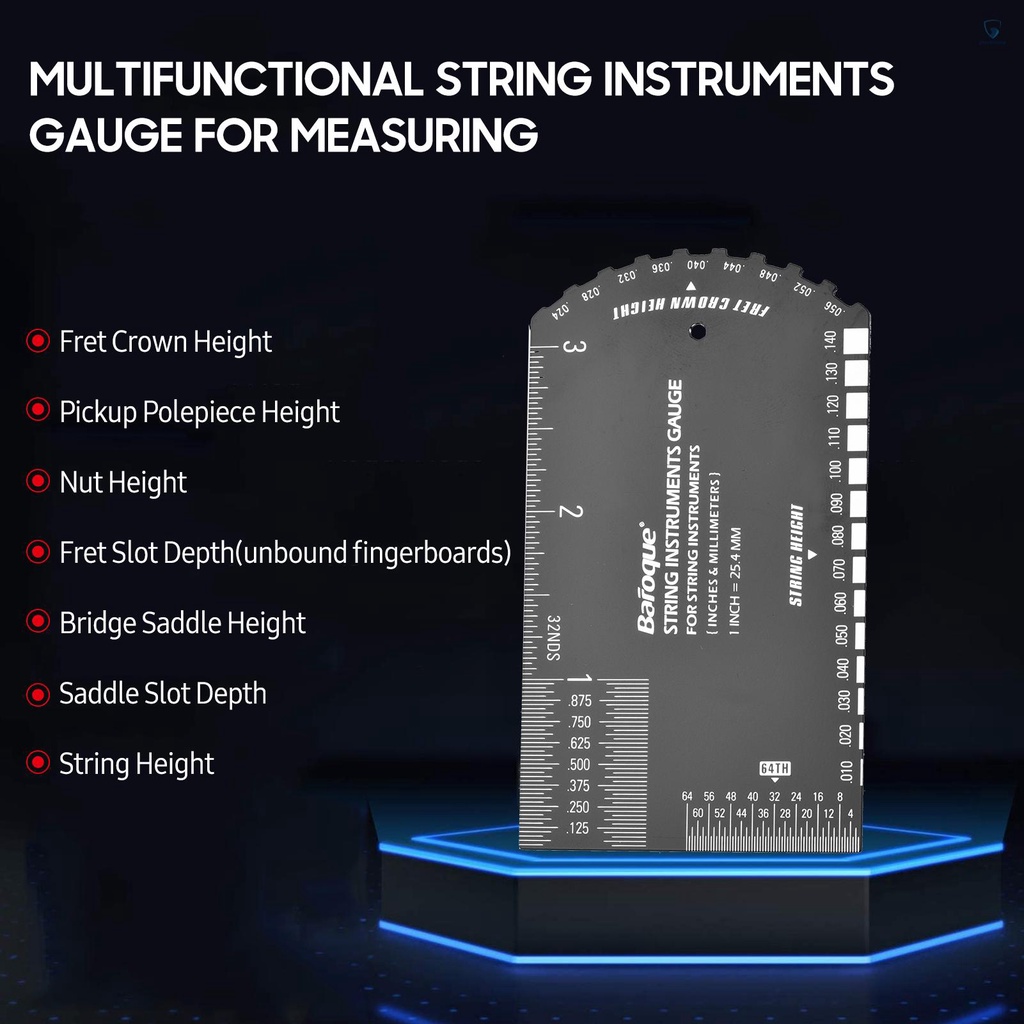 Thước Đo Chiều Cao Dây Đàn Baroque Bằng Kim Loại Kích Thước Bỏ Túi Cho Guitar Bass / Acoustic