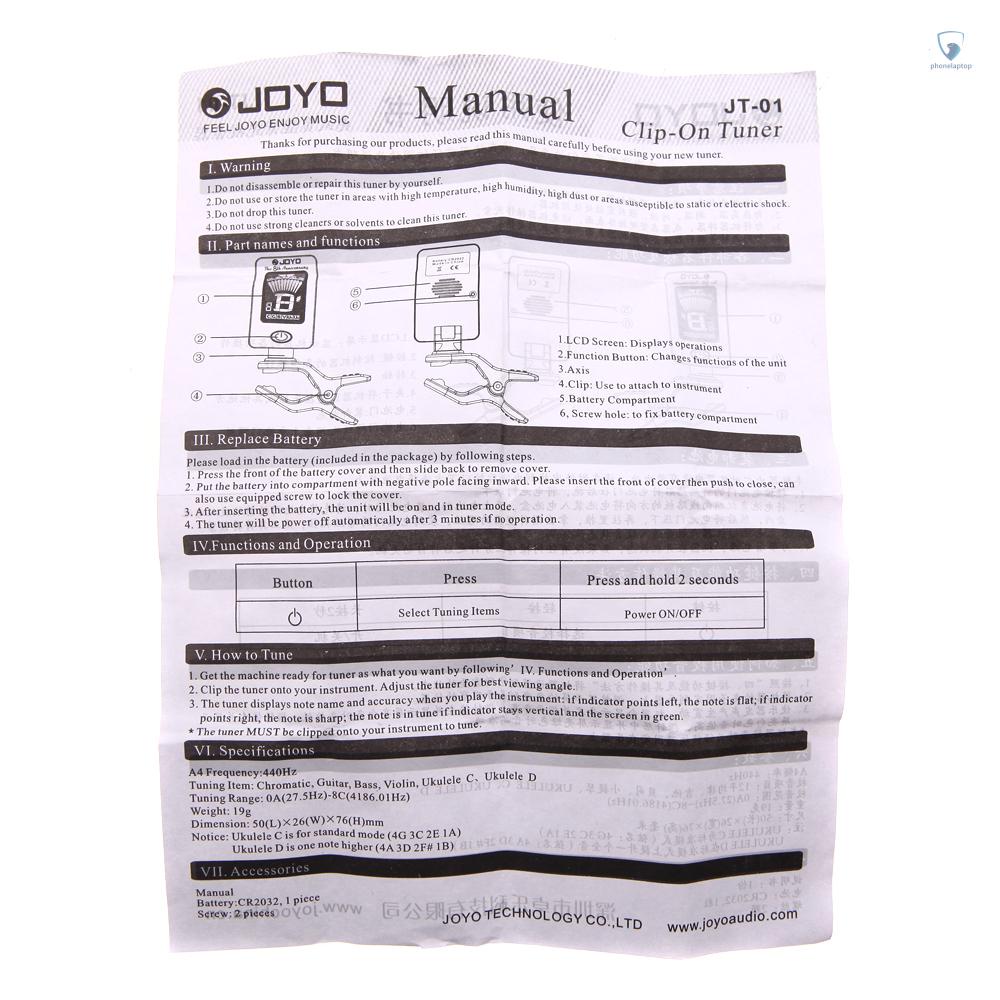 Dụng Cụ Chỉnh Dây Đàn JOYO JT-01 Mini Màn Hình LCD Kỹ Thuật Số Cho Chromatic Guitar Bass Violin Ukulele C Ukulele D