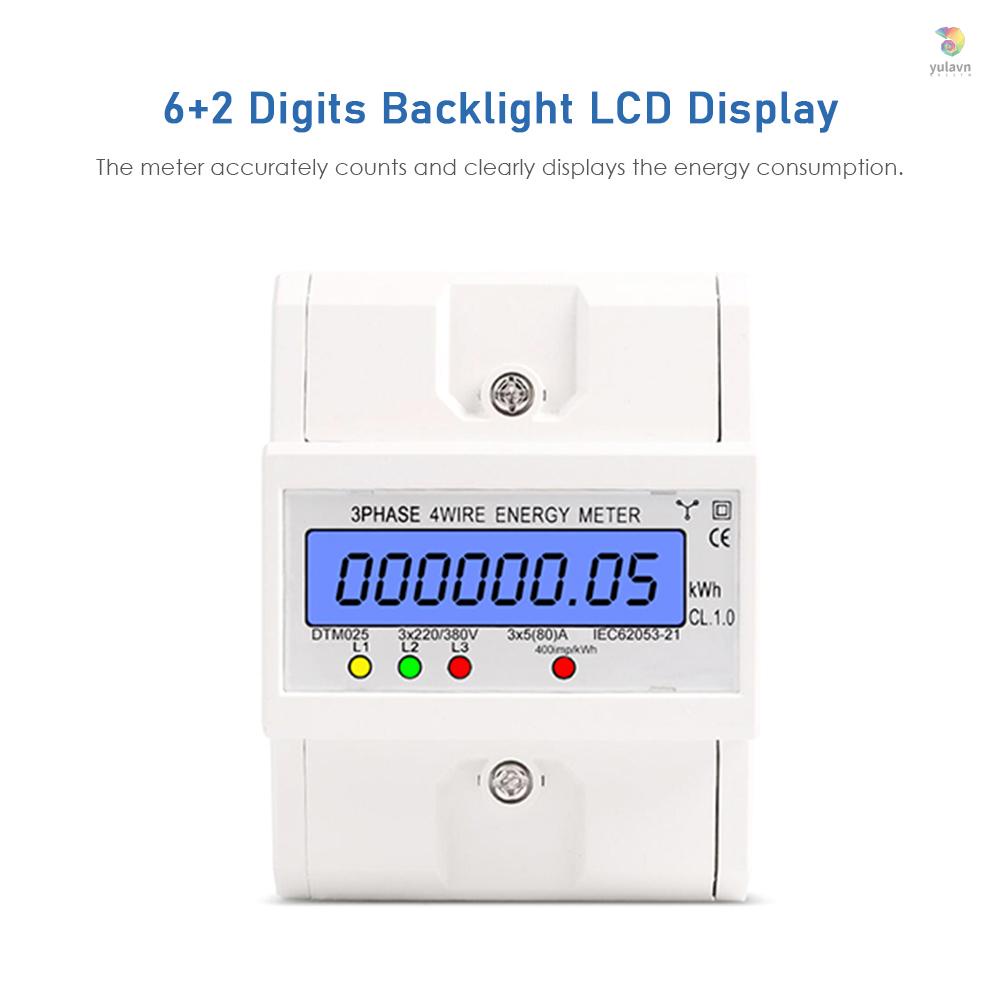 Đồng Hồ Đo Năng Lượng Mặt Trời 3 Pha 4 Dây 220 / 380V 5-80A Màn Hình LCD