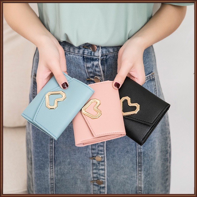Ví Da PU Ngắn Gập 3 Màu Kẹo Có Khóa Nam Châm Hình Vuông Cho Nữ