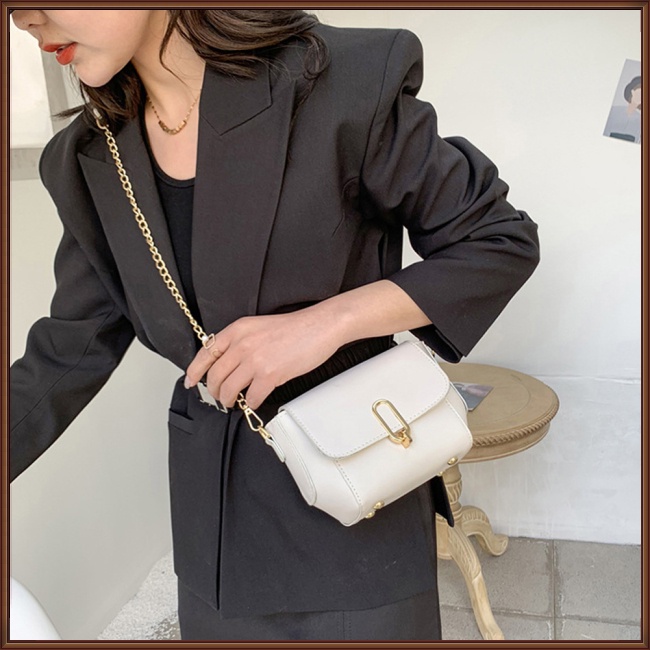 Túi Xách Da Pu Hình Vuông Có Khóa Nam Châm Phối Dây Xích Thời Trang Dự Tiệc