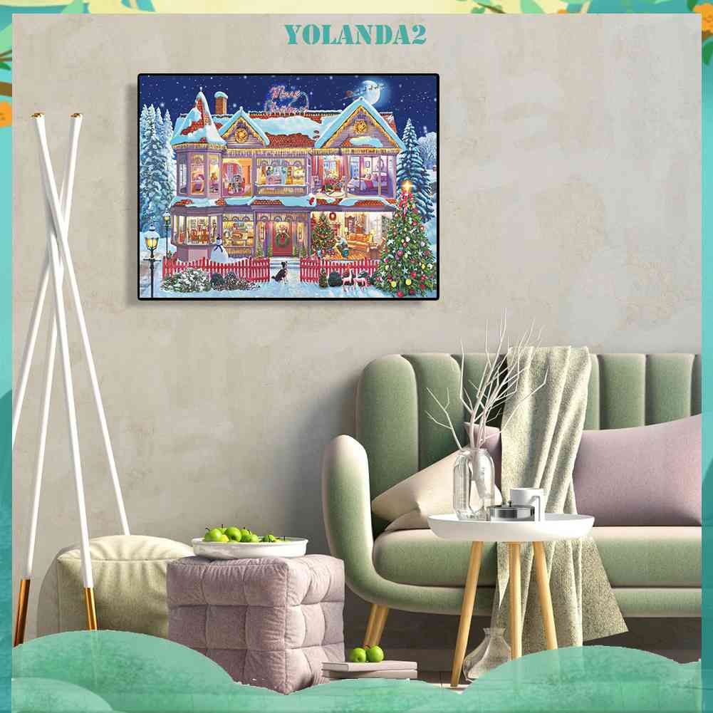 Tranh Đính Đá Kim Cương Toàn Bộ 5D DIY Hình Ngôi Nhà Giáng Sinh