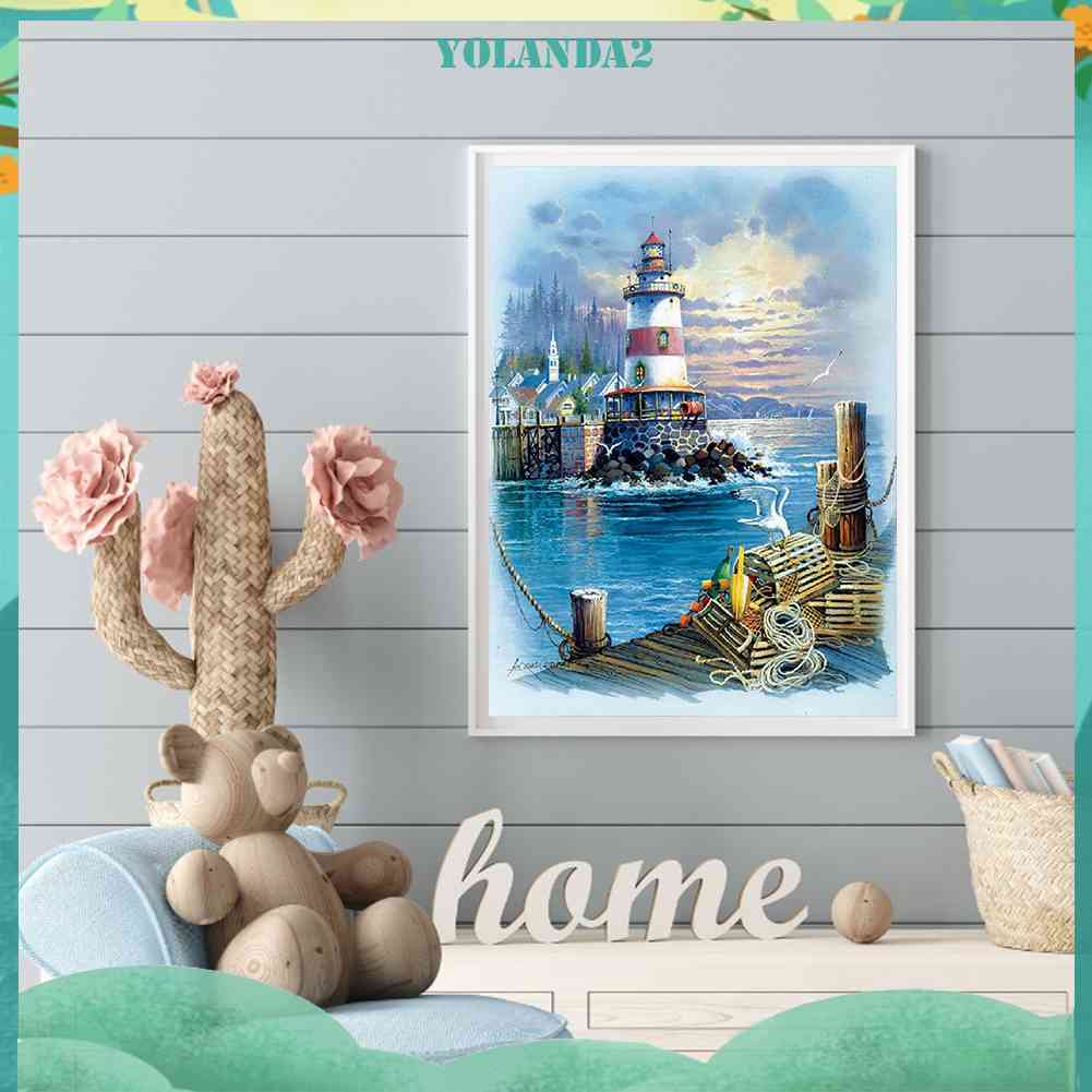 Tranh Thêu Trang Trí Thủ Công 5D Hình Ngọn Hải Đăng Biển (Mũi Thêu Hình X