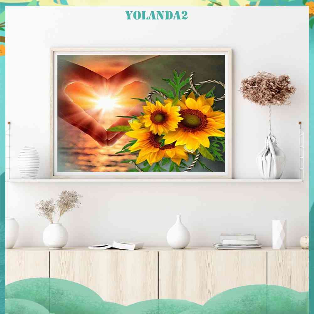 Tranh Đính Đá Kim Cương Toàn Bộ 5D DIY Hình Cử Chỉ Trái Tim Hoa Hướng Dương