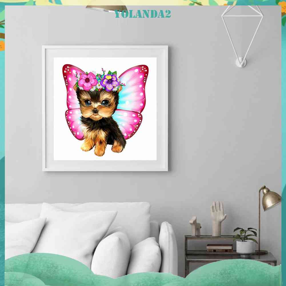 Bộ Tranh Đính Đá Resin Tròn Tự Làm Hình Chú Chó Yorkshire Terrier