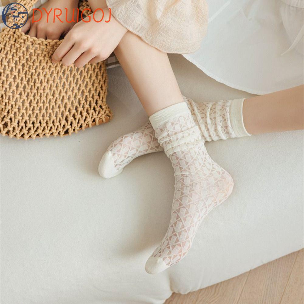 Dyruidoj Vớ Thủy Tinh Phối Lụa Thủy Tinh Trong Suốt Thấm Hút Mồ Hôi Thoáng Khí Dễ Thương Tươi Mới Đáng Yêu Thời Trang