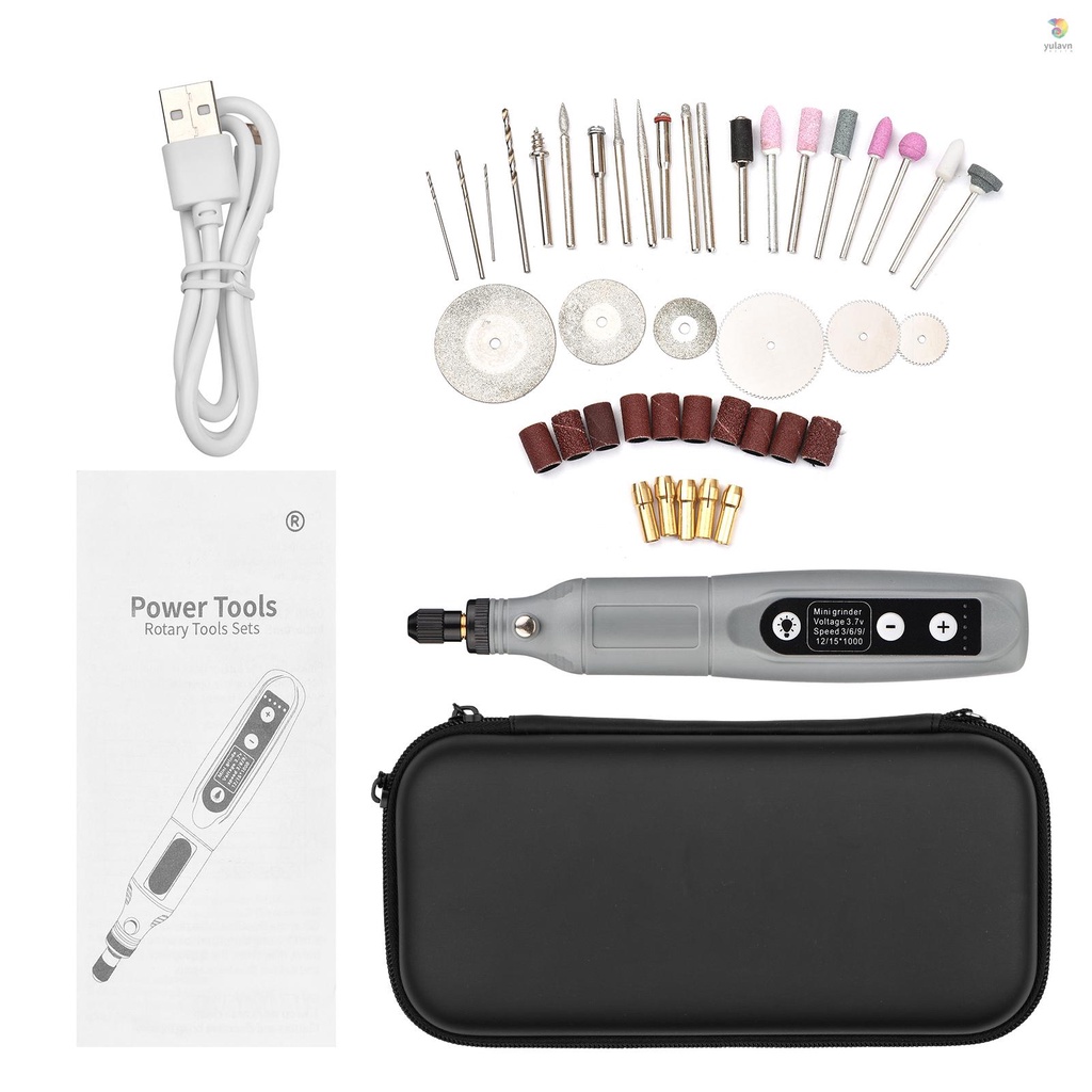 Bộ Dụng Cụ Khoan Điện Mini Cầm Tay Không Dây Sạc USB 5 Tốc Độ Kèm Đèn LED Đa Năng