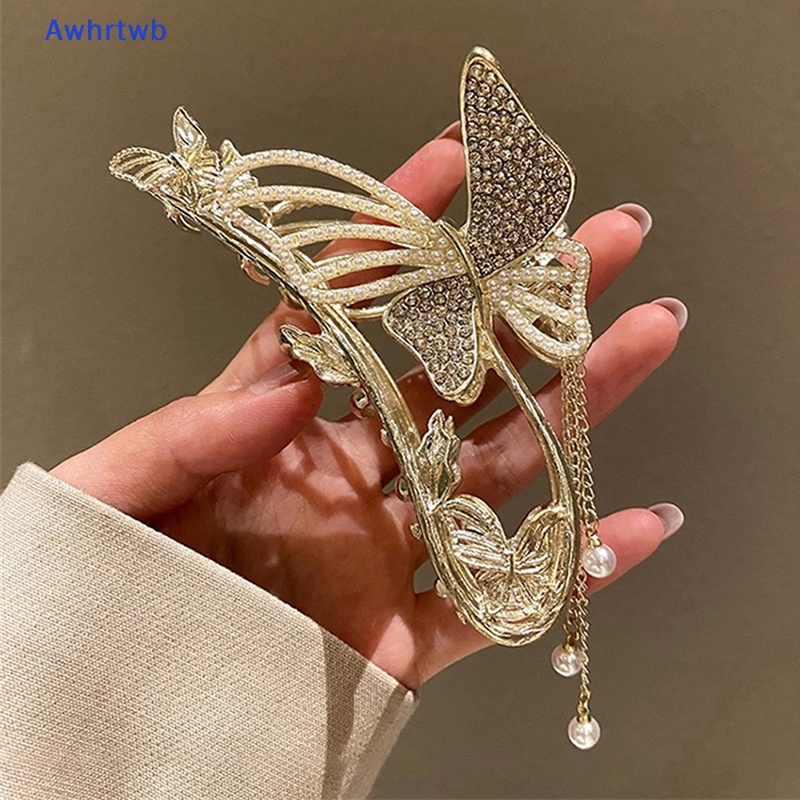 Kẹp Tóc Kim Loại Hình Bướm Đính Ngọc Trai Cho Nữ Mới