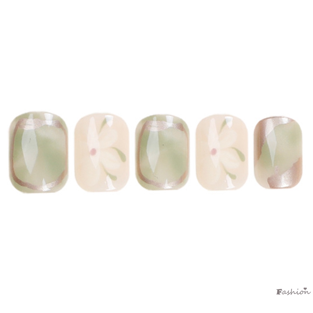 Bộ Móng Tay Giả Hình Vuông Siêu Mỏng Che Phủ Toàn Diện Màu Xanh Lá