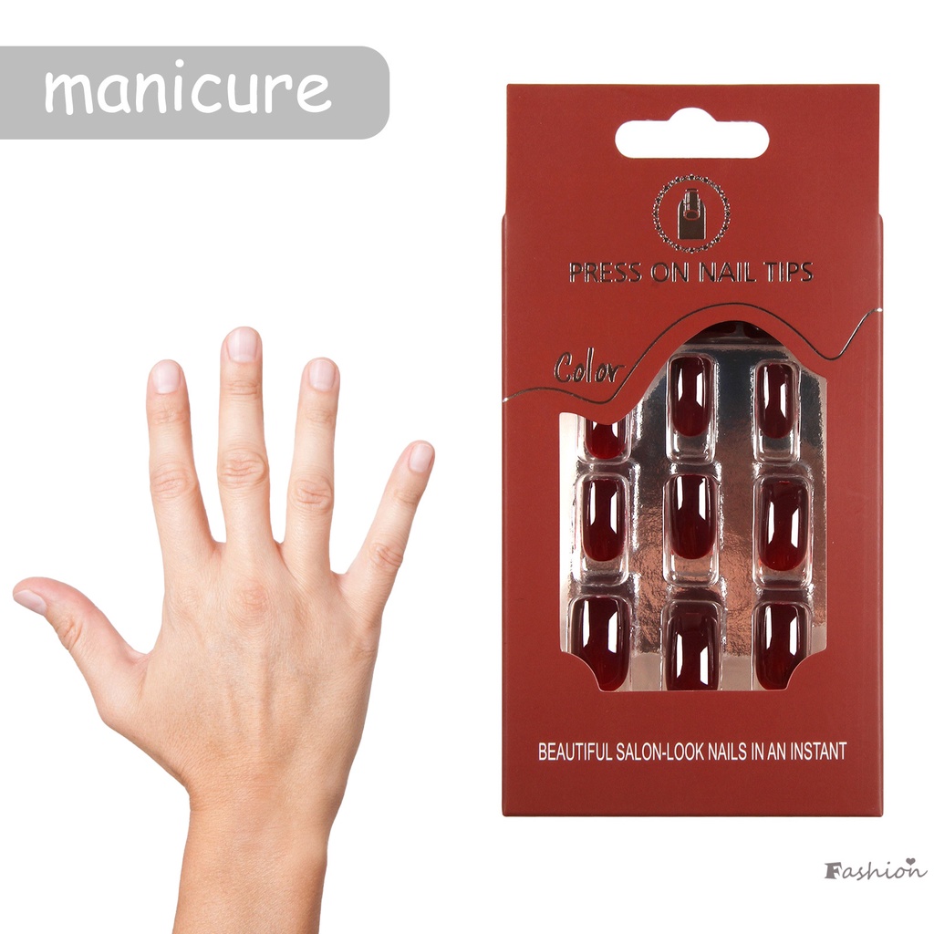 Bộ Móng Tay Giả Màu Sắc Trơn Không Phai Kèm Miếng Dán Tiện Dụng