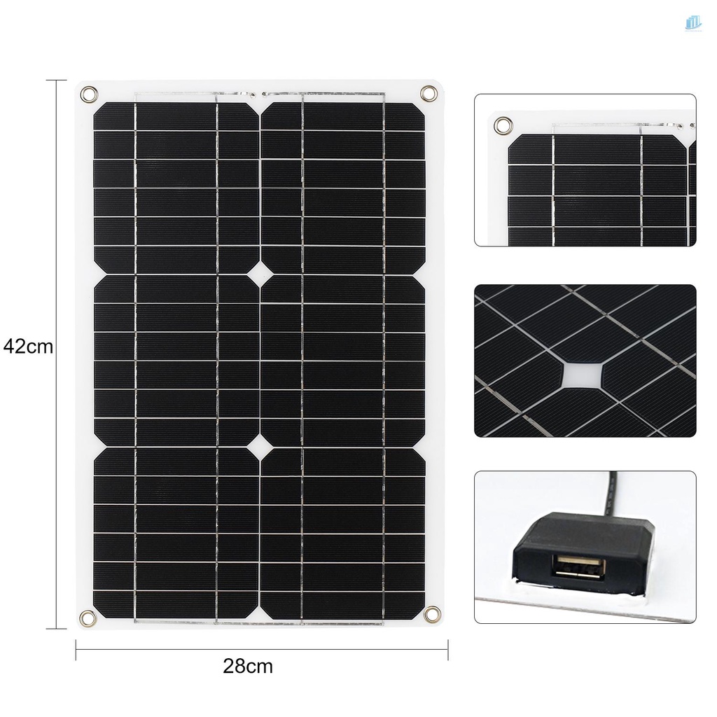 Bộ Bảng Điều Khiển Sạc Năng Lượng Mặt Trời 18W 12V Monocrystalline 18W Kèm Dây Cáp Kết Nối SAE
