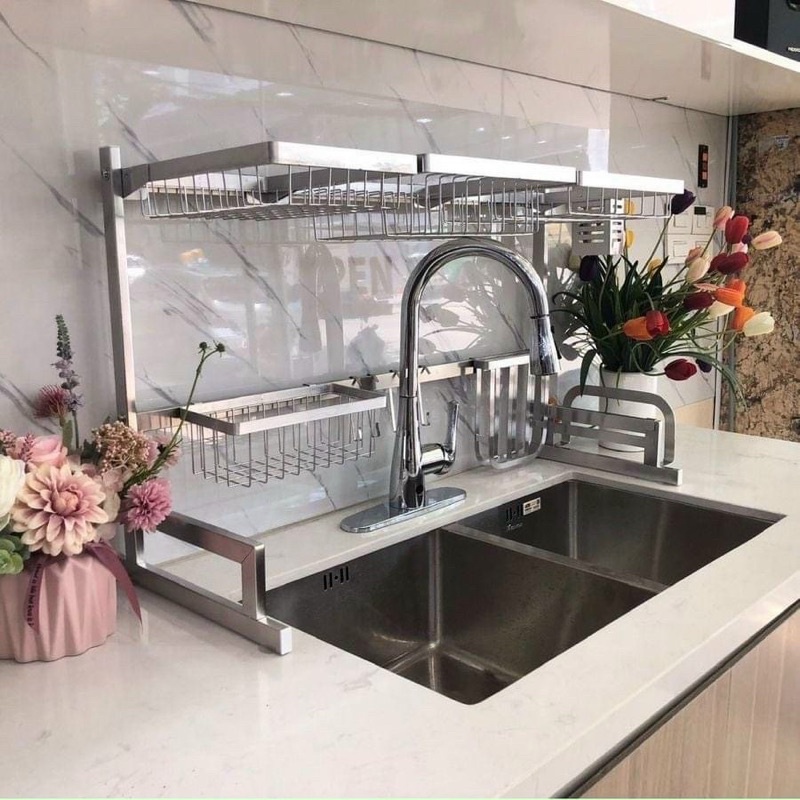 Kệ để chén bát thông minh inox 304 cao cấp dày dặn, chắc chắn 85x32x78cm