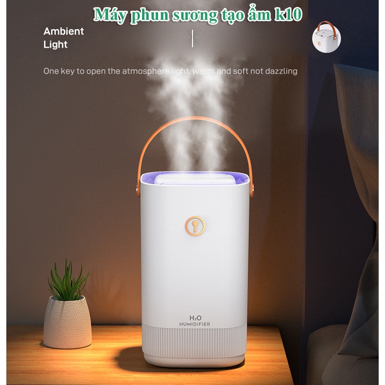 Máy phun sương tạo ẩm để bàn SEKA K10 H2O Humidifier Dung tích 3 Lít tích hợp đèn ngủ Led, 2 đầu phun sương