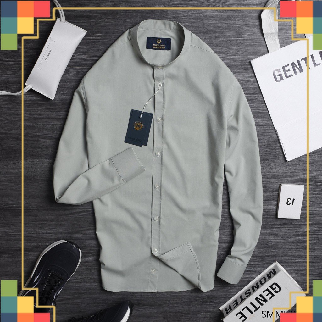 SHOP QAXK - Áo sơ mi cổ trụ màu xi măng -chất Modal- siêu mịn dáng Slimfit siêu đẹp thời trang sẽ làm hài lòng quý zị -S