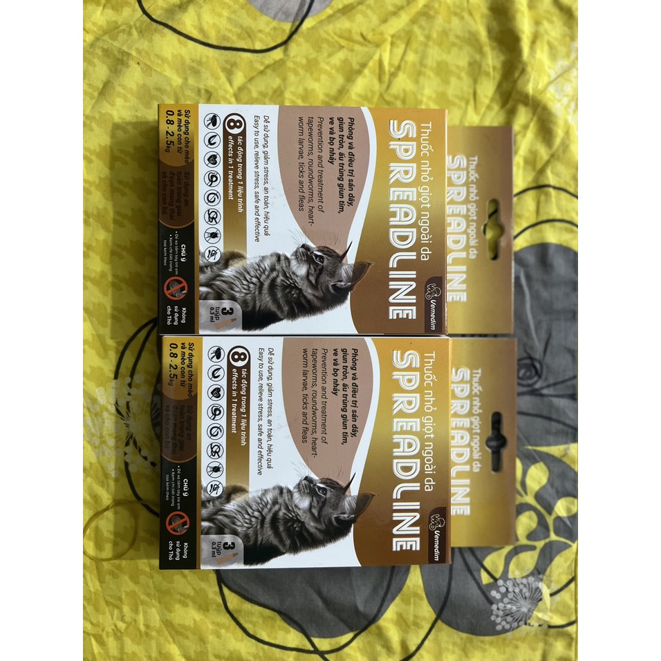SPREADLINE - Tuýp nhỏ giọt ngoài da phòng sán dây, giun tròn, ấu trùng giun tim, ve và bọ nhảy cho MÈO