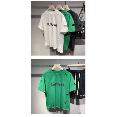 Japanese Fashion Brand Letter Printed Ripped Model Top Short-Sleeved Cotton T-shirt Men's Summer Youth Cool T-shirt Handsome 2DwB