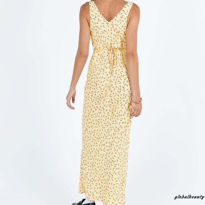 Đầm Dài Không Tay Cổ Chữ V Họa Tiết Chấm Bi Thời Trang Mùa Hè Cho Nữ
