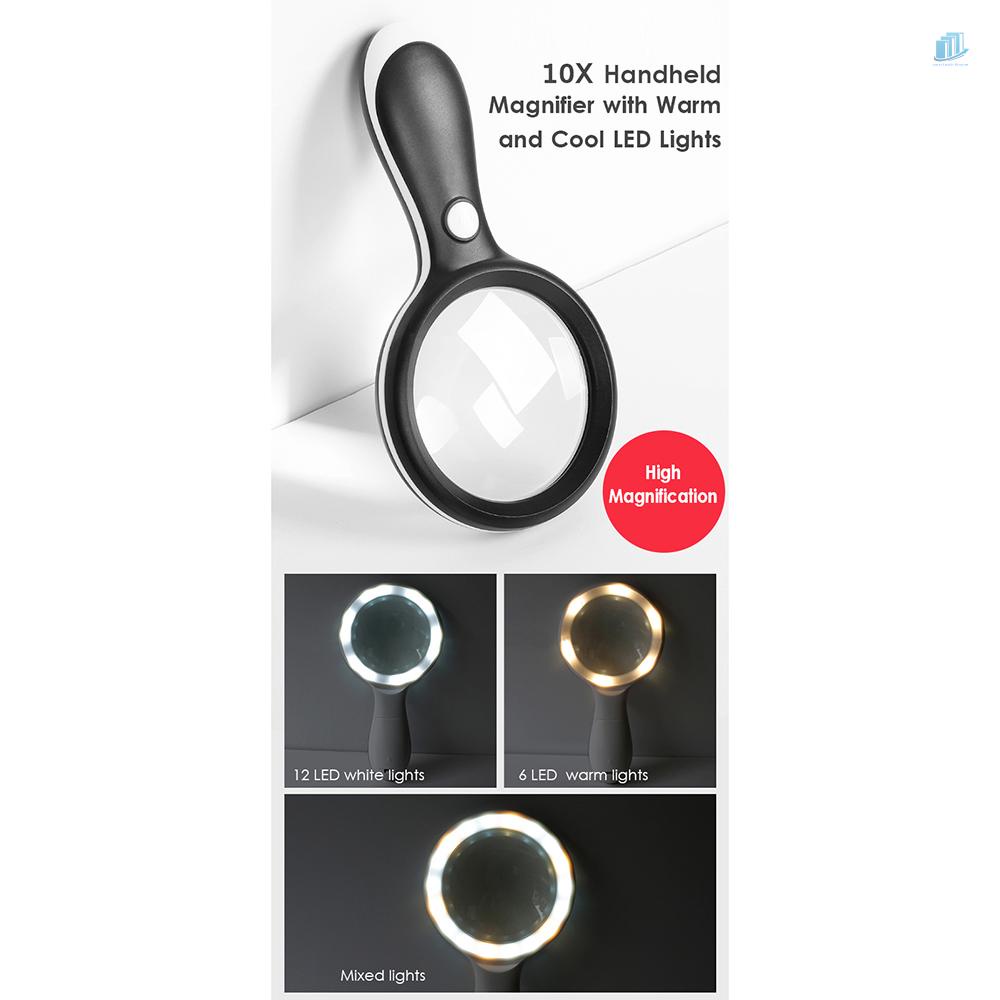 Kính Lúp Cầm Tay 10X Đường Kính Lớn 88mm Có Đèn LED Ấm Áp