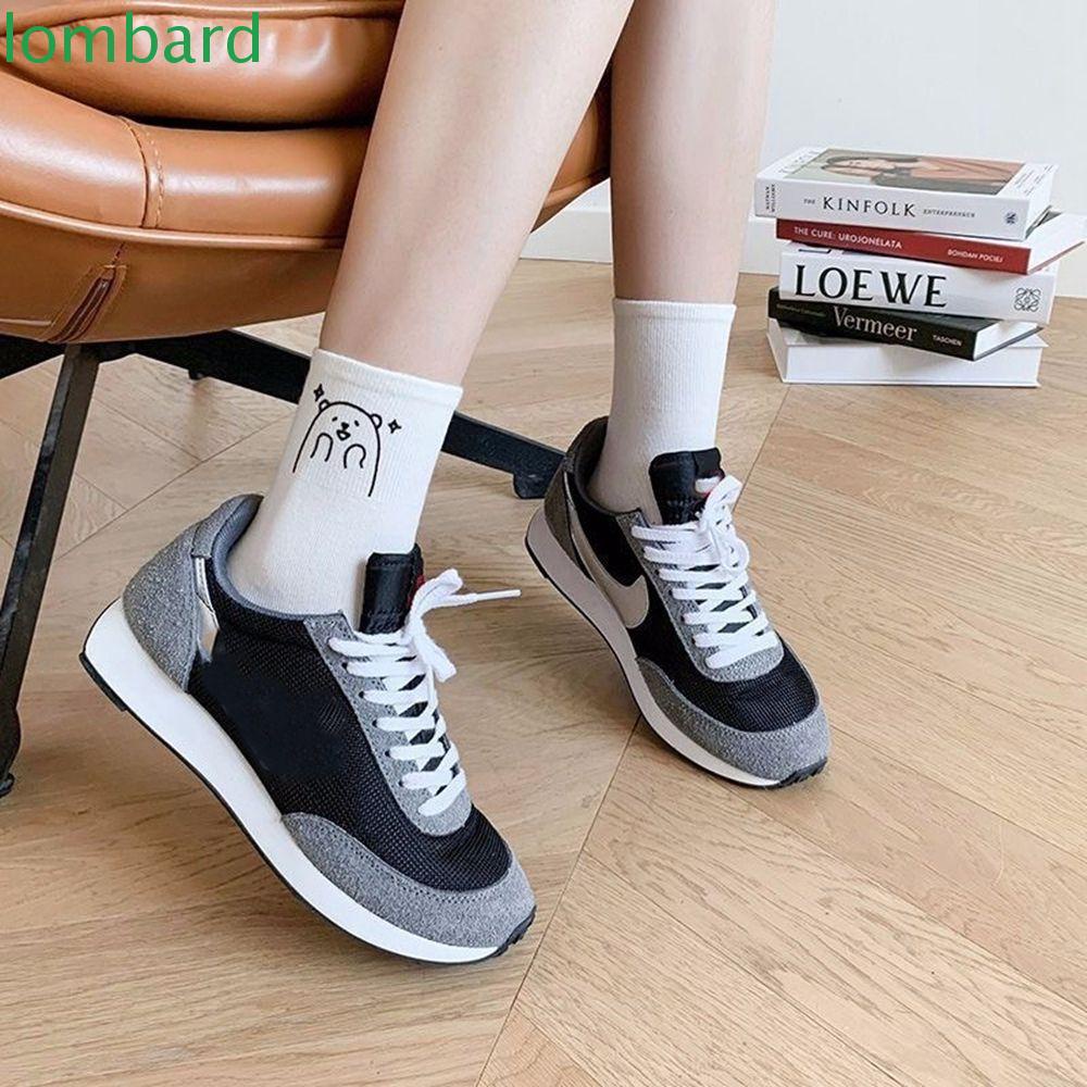 Tất Cotton Thoáng Khí Thêu Hình Gấu Màu Trắng Đen Phong Cách Hip Hop Cho Nữ