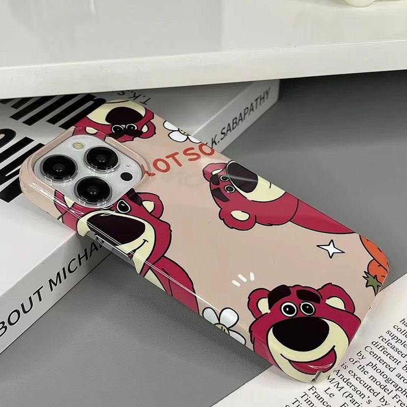 Ốp Điện Thoại Cứng Họa Tiết Chú Gấu Và Dâu Tây Dễ Thương Cho iPhone Xsmax xr 1314 12