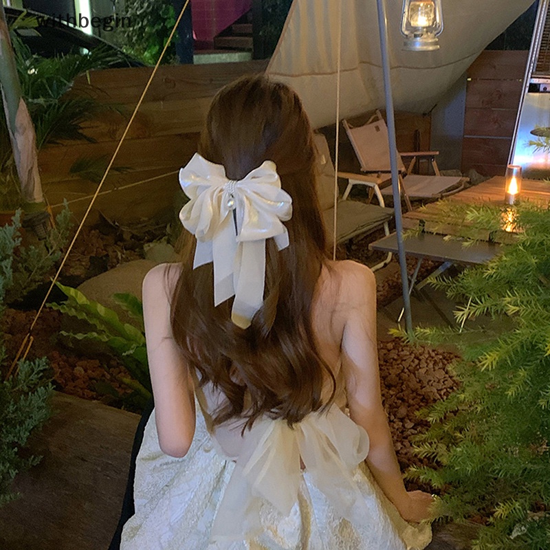 Kẹp Tóc Nơ Lớn Bằng Vải Voan Màu Trơn Thời Trang Mùa Hè Dành Cho Nữ