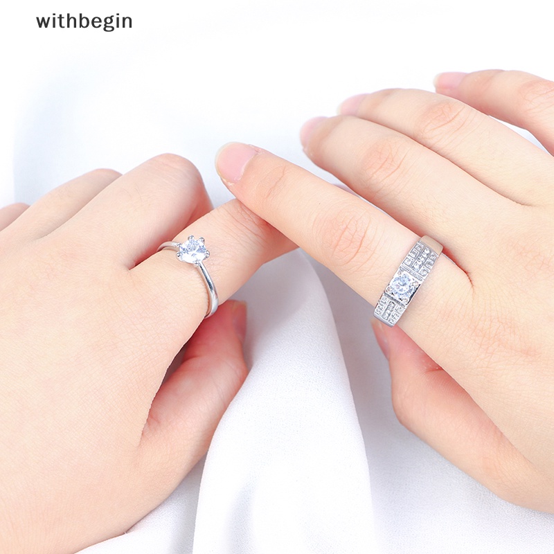 1 Cặp Nhẫn Đính Hôn Đính Đá Cổ Điển Có Thể Điều Chỉnh Kích Thước