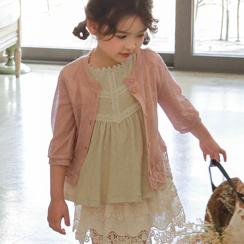 Áo Khoác Cardigan Chống Nắng Viền Ren Dễ Thương Kiểu Hàn Quốc Thời Trang Mùa Hè 2023 Cho Bé Gái