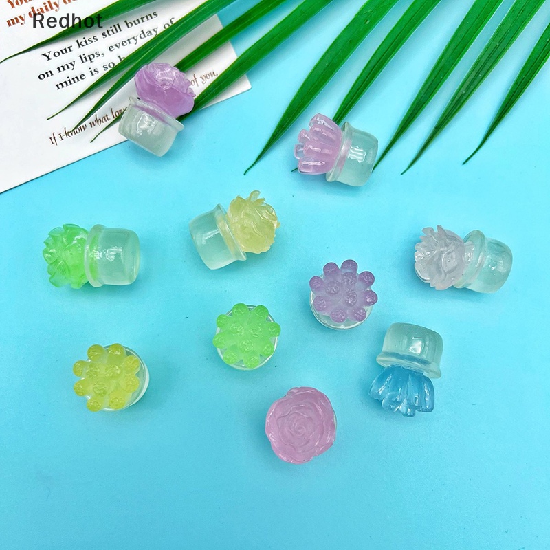 &lt; Redhot &gt; Bộ 2 Chậu Cây Mini Bằng Nhựa Phát Sáng Màu Sắc Ngẫu Nhiên Dùng Trang Trí