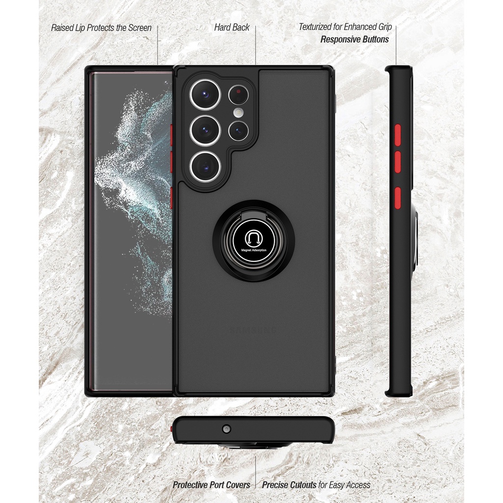 Ốp Điện Thoại Silicone Cứng Có Giá Nhẫn Từ Tính Cho Samsung Galaxy S23 Ultra S22 S21 Plus S20 FE A54 A34 A24 4G5G