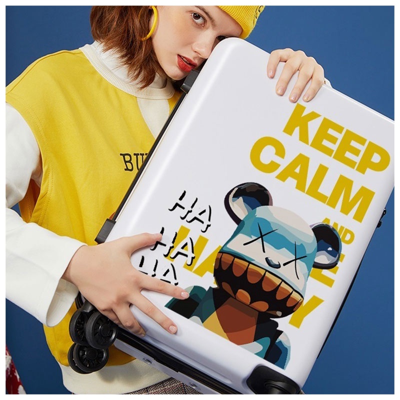 MOUSSON Vali Du Lịch Bằng Da Có Mật Khẩu Họa Tiết Hoạt Hình Đáng Yêu