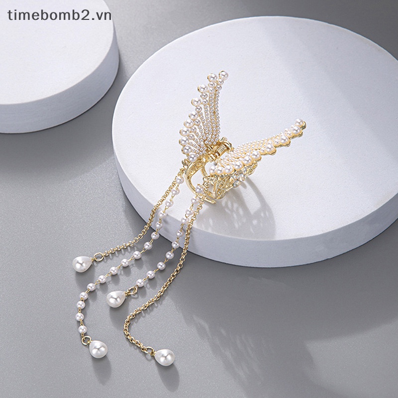 Kẹp Tóc Hình Bướm Đính Ngọc Trai Thời Trang Cho Nữ