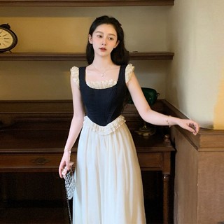 Lanyu Đầm Ren Xương Cá Phối Màu Sắc Ngọt Ngào Thanh Lịch