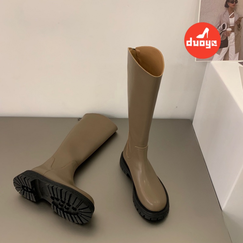 Duoya Tóc Thẳng ~ [Hàng Có Sẵn] Giày Bốt Hiệp Sĩ Ống Dài Trung Bình Màu Hồng Dễ Thương Cho Nữ St