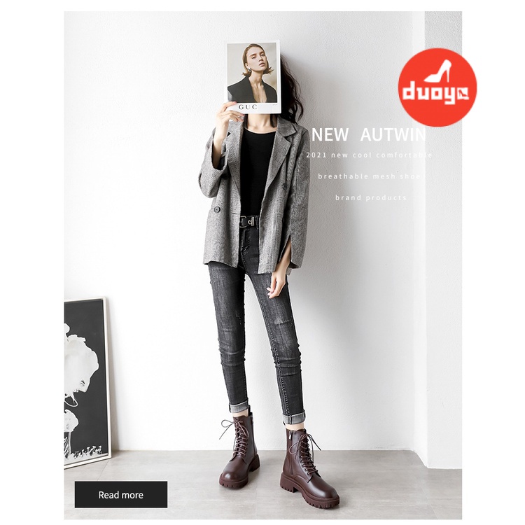 Duoya Giày Bốt Martin Da Mềm Dày Dặn Màu Nâu Cà Phê Phong Cách Anh Quốc Thời Trang Xuân Thu 2022 Cho Nữ